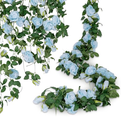 U'Artlines 3 Pack Artificial Blue Rose Vines Floral Garlands Total 19.5 Ft Fake Vine Silk Flower Garland for Indoor Outdoor Home Wedding Arch Garden Wall Decoration by U'Artlines - Used condition - US$12.54