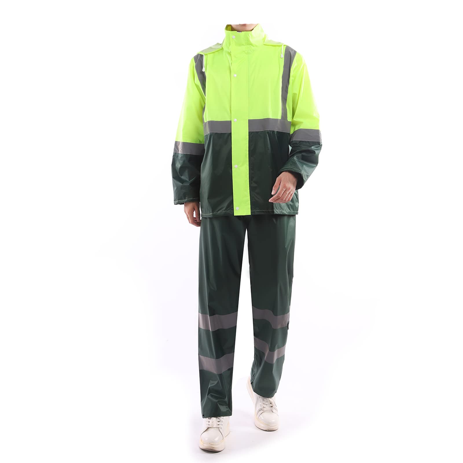 Uomo Tuta da Pioggia Ultra-lite Impermeabile Antivento con Cappuccio Set di Giacca e Pantaloni da Pioggia Lavoro Giacca da Ciclismo Pesca Abbigliamento antipioggia Giacca