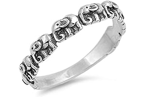 Oxidized 925 Sterling Silver Animal Elephant Ring Band