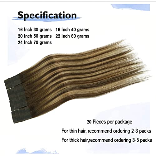 Tape In Hair Extensions 4T27P4 Chocolate Brown To Dark Blonde 100% Remy Human Hair Extensions Silky Straight For Fashion Women 20 Pcs/Package(16Inch #4T27P4 30G) #TOP1