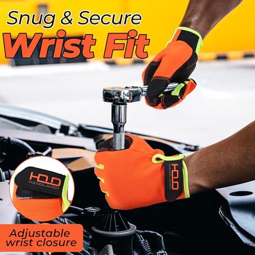 Image of HANDLANDY Work Gloves for Men & Women, Utility Mechanic Working Gloves Touch Screen, Flexible Gardening Gloves for Yard