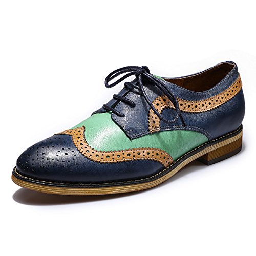 Mona Flying Women's Leather Perforated Brogue Wingtip Derby Saddle Oxfords Shoes For Women Ladis Girls #TOP2