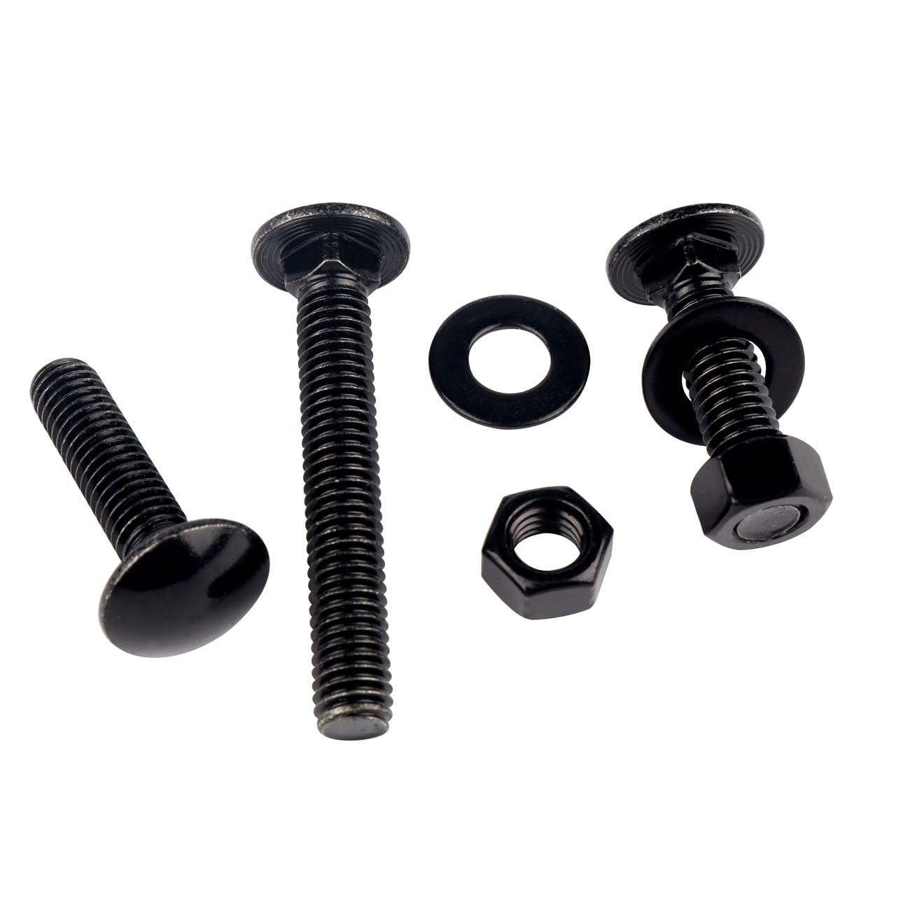 1/4-20 x 1-1/4" Stainless Steel Carriage Bolts and Nuts with Flat Washers Kit, Round Head Square Neck Screws UNC Coarse Thread, 10 Sets Black