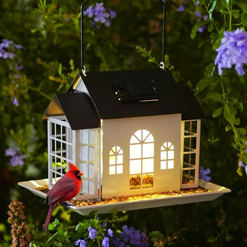 Solar Bird Feeder House for Outdoors Hanging,Solar Metal Large Capacity Birdfeeders Hanging Outside,Cardinal Wild Large Bird Feeder with Suet Cages,Garden Decor,Gift for Mom Grandma