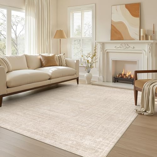 Nakagishi 5x7 Area Rugs Living Room: Washable Large Vintage Beige