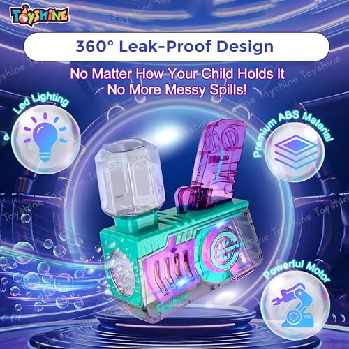 Image of Toyshine Battery Operated Automatic Bubble Machine with LED Lights Transparent Bubble Blaster Gun with 1 Refil Bottle Summer Outdoor Toys Gifts for Ages 3+ Year Old Boys /Girls