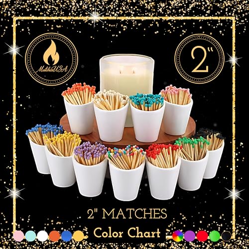 Image of 500 Count | 2 inch White Matches | Strikers Included | Color Tip Wooden Match | Refill for Matchstick Jars, Candle Display, Holders & Bottles | 2 in inches Long