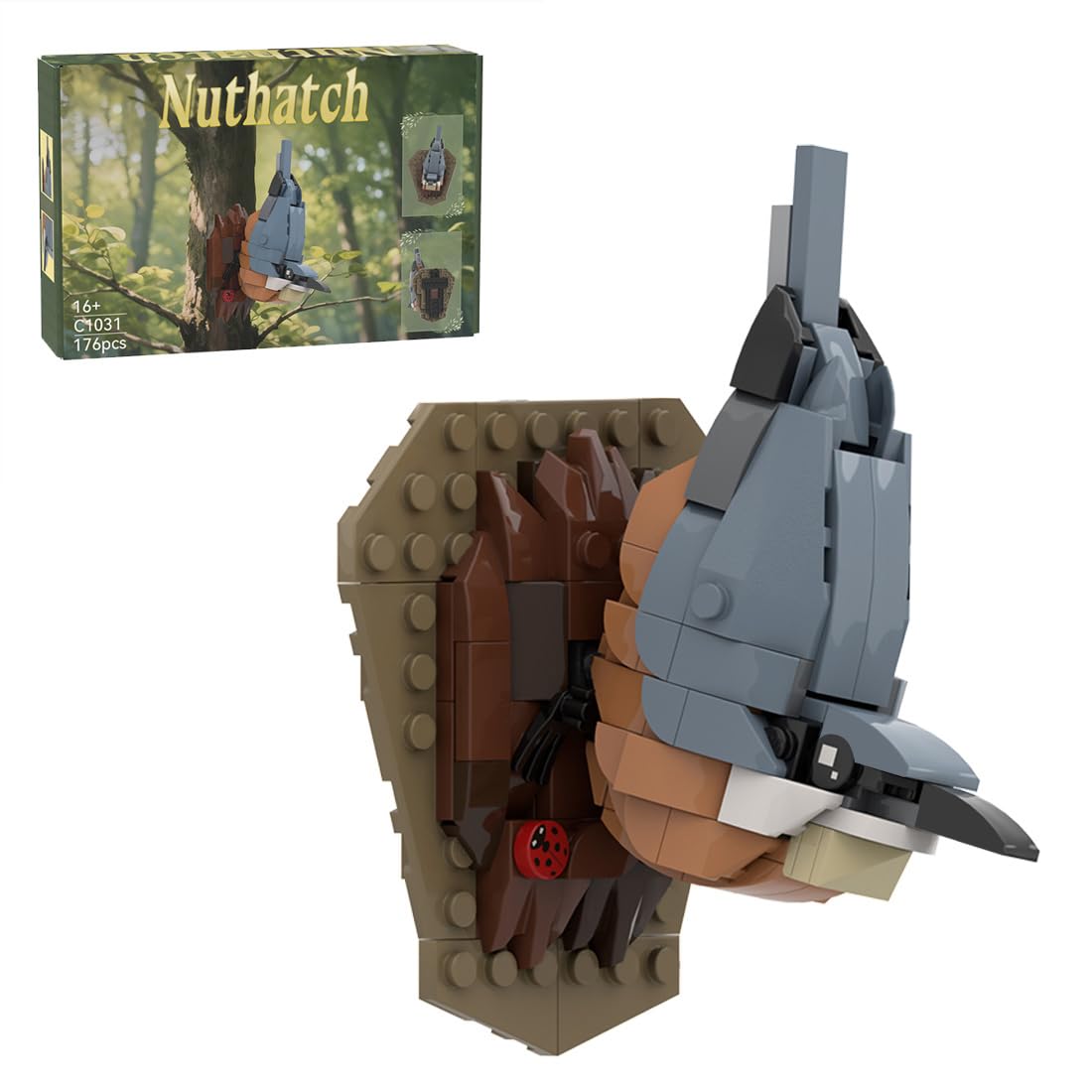 CubiMythx Nuthatch Bird Mini Building Blocks and Construction Toy, Collectible Bird-Themed Model to Build and Display, Great Gift for Birthdays,