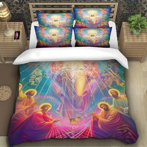 Housse de couette Jésus 3D 140x200 parure lit microfibre ado - 5