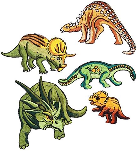 5pcs Dinosaur Iron on Patches Embroidered Motif Applique Assorted Size Decoration Sew On Patches Custom Patches for DIY Jeans, Jacket, Kid's Clothing, Bag,Caps, Arts Craft Sew Making (Dinosaur B 5pcs)