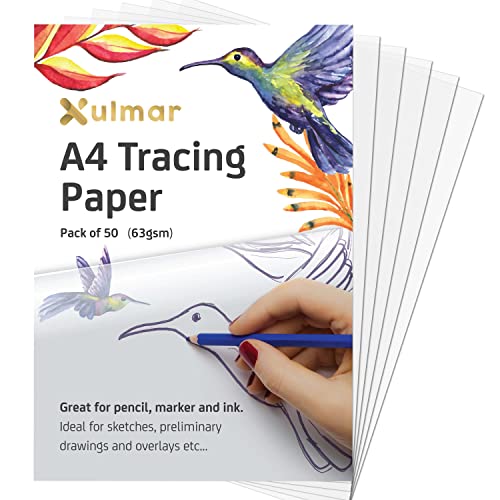 Xulmar Tracing Paper A4 63 GSM - Pack of 50 Sheets Tracing Paper for Sewing Patterns Drawing Overlays & Sketching on Art Paper & Sketch Book