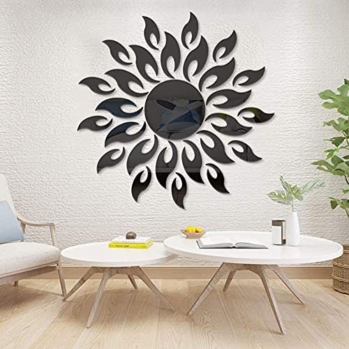 Wellstrong 3D Sunflower Wall Mirror Stickers Acrylic Mirror Style Removable Decal Vinyl Art Sun Wall Sticker For Bedroom Living Room Children Room Office Tv Background Home Decoration #TOP4