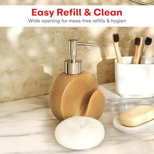 Image of Rioware Outdoor Living Liquid Soap Dispenser, 300ml, Multipurpose Refillable Ceramic Pump for Hand Wash, Dish Wash, Shampoo, Kitchen, Bathroom, and Household Use Pack of 1, Cream