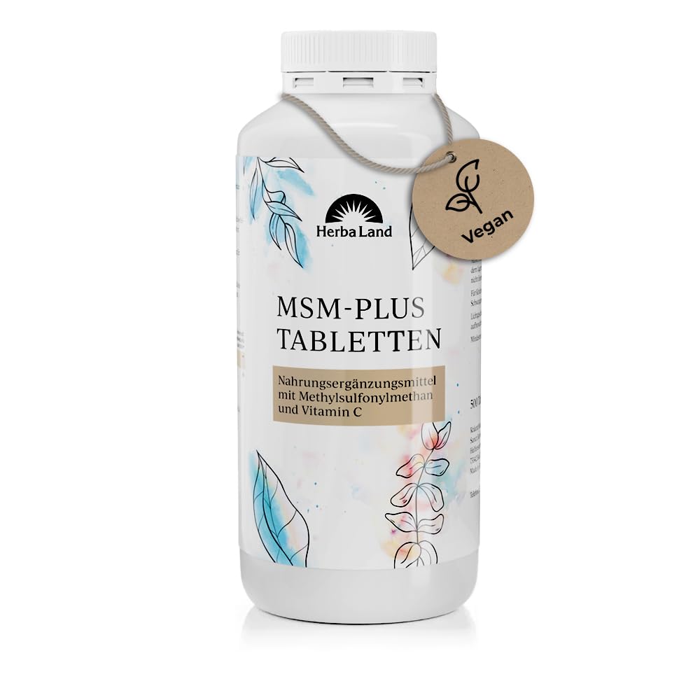 Herbaland® MSM Kapseln hochdosiert | 2000 mg MSM Pulver & 60 mg Vitamin C pro Tag | 500 vegane Schwefel Kapseln für 8 Monate | Methylsulfonylmethan | Laborgeprüfte Qualität | Made in Germany