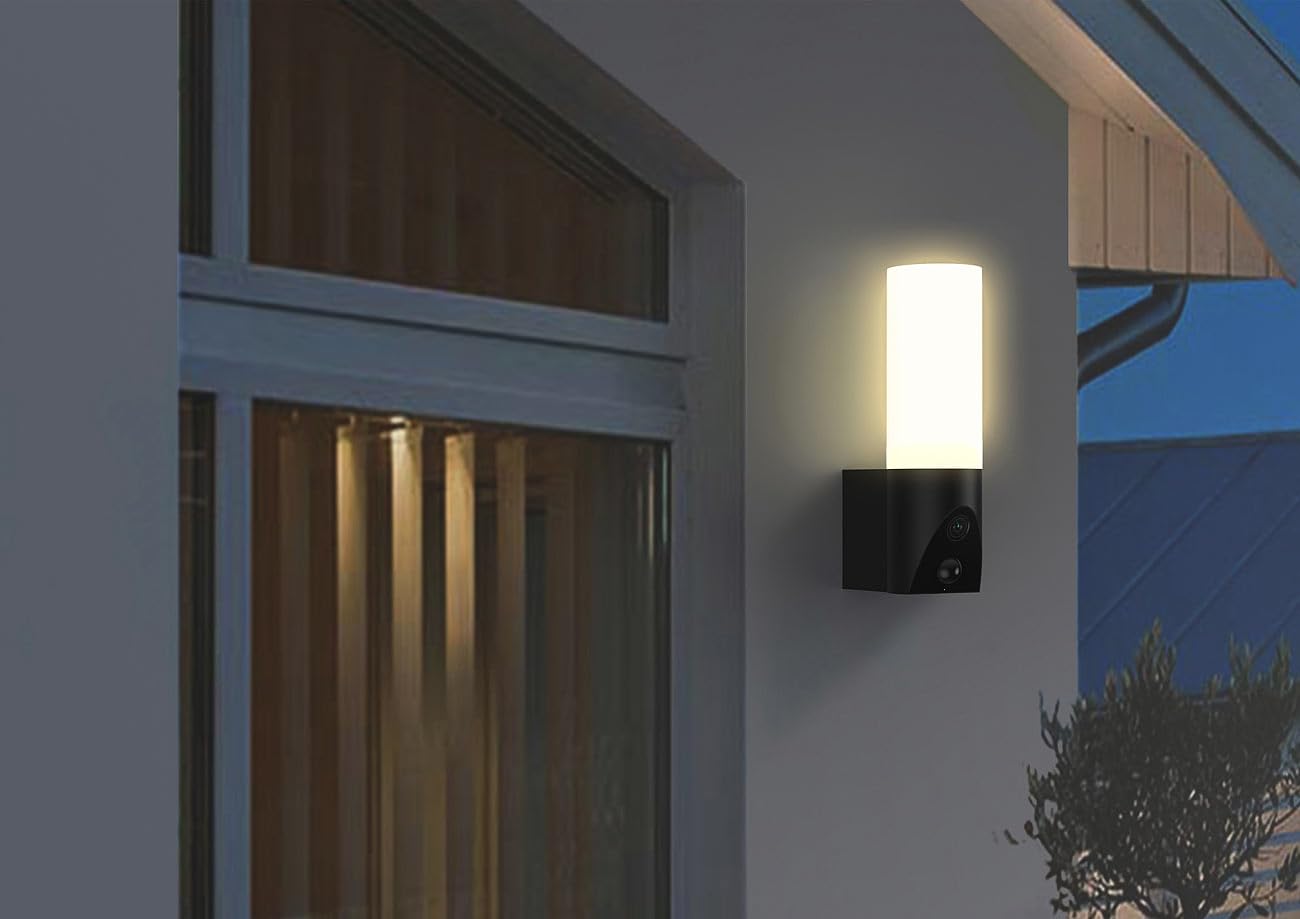 VisorTech Außenleuchte mit Kamera: LED-Außenwandleuchte & WLAN-2K-Kamera, PIR, Nachtsicht, App, schwarz (Outdoor Cam, Outdoor-Überwachungskamera WLAN, Funk Bewegungsmelder)