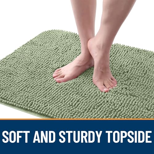 Image of OLANLY Dog Door Mat Set 2-Piece 36x24, Absorbs Moisture and Dirt, Absorbent Non-Slip Washable Doormat, Quick Dry Chenille Mud Mat for Dogs, Entry Indoor Entryway Carpet for Inside Floor, Sage Green