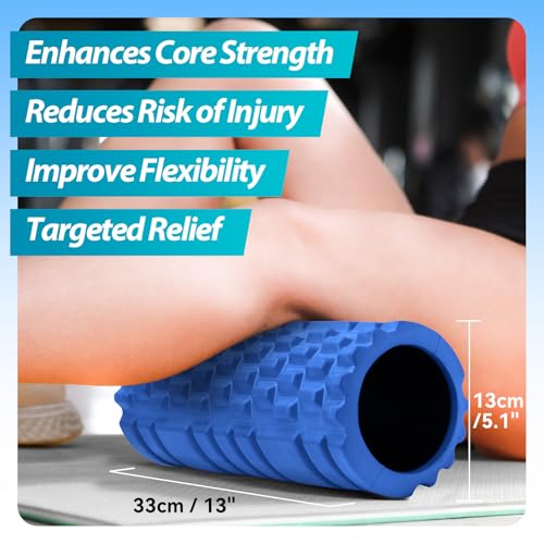 Image of Foam Roller for Deep Tissue Massager, 13 inch High Density Exercise Patented Roller for Muscle Massage and Myofascial Trigger Point Release Back Roller for Fitness, Yoga and Pilates (Blue)