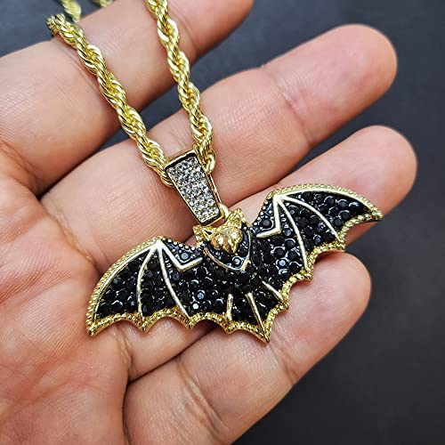 HIP HOP JEWELRY MICRO PAVE STONE GOLD SILVE PLATED BAT BLING PENDANT & 4mm 24" ROPE CHAIN NECKLACE4