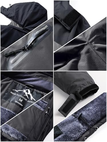 Tansozer Herren Winterjacke Warm Gefüttert Outdoor Jacke Wasserdicht Atmungsaktiv Wanderjacke Winter Schneejacke, Dunkelgrau-Schwarz, L