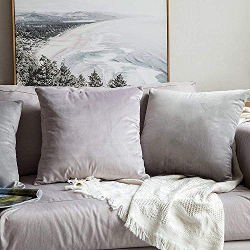 Image of Khooti Velvet Cushion Cover Pack of 1-38 inch x 38 inch / 97 x 97 cm - Light Grey - Soft Pillow Covers Cushion Case for Sofa Bedroom Livingroom Chair Car, Cushion Cover