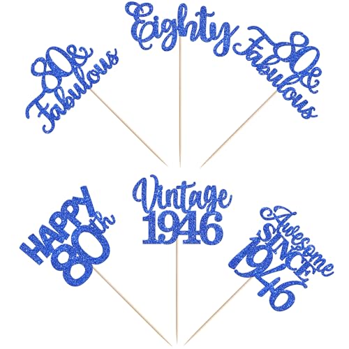Image of 15 PCS 80th Birthday Centerpiece Sticks Eighty Happy 80 Vintage 1946 Table Flower Centerpieces Sticks Cheers to 80 Fabulous Floral Decorations for 80th Birthday Party Supplies Blue