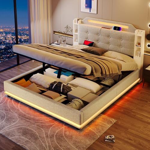 LAKFEW Camas Matrimoniales Cama 140x200 cm con LED y USB, Camas Juveniles con...