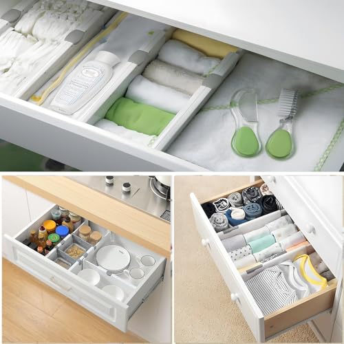 GUHAOOL Schubladentrenner Verstellbar,4er-Set Schubladenteiler Organizers mit Trennstegen(37,5-54cm, 10cm Hoch), Gefedert, Kleiderschrank Schubladen Ordnungssystem für Schlafzimmer,Kommode,Küche,Büro