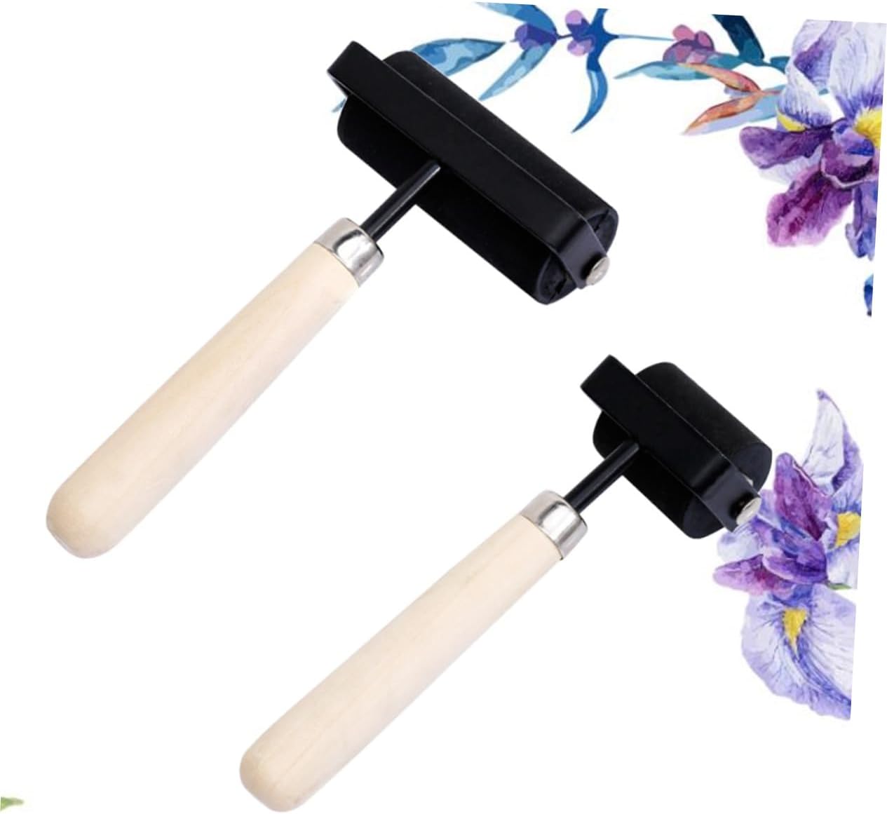 CORHAD 2PCS Rubber Roller with Solid Wooden Handle for Printing Craft Stamping and Wallpaper Inking 1.5inch 3inch Sizes