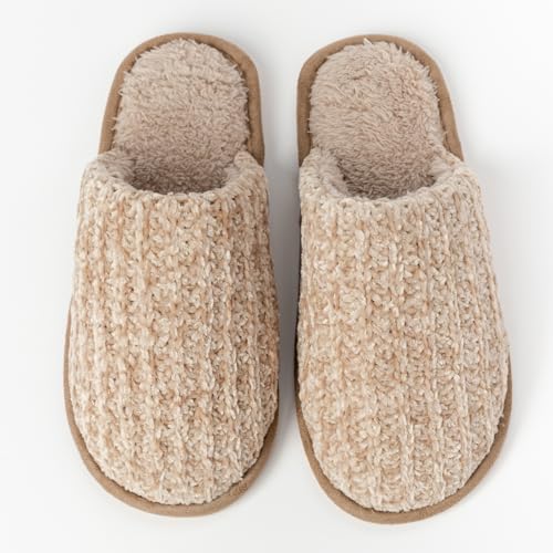 Csfry Cozy Women's Knit Slippers Warm Non-Slip Indoor Shoes Soft House Slippers For Home Comfort,Brown7-8 by Csfry - Used condition - Image 3