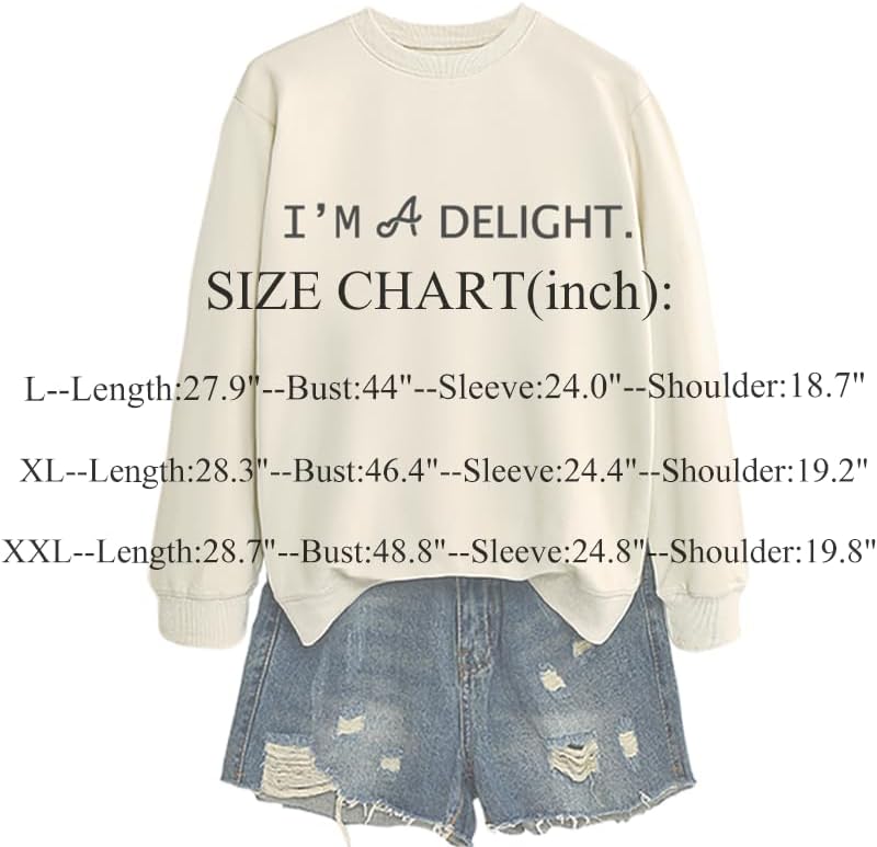 I'm A Delight Sweatshirt for Women,Funny Saying Crewneck Pullover Letter Print Long Sleeve Top Sarcastic Saying Shirt - Image 7