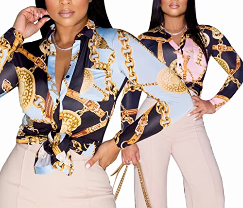 Blouses & Button-Down Shirts Long Sleeve Colorful Shirt Floral Print Dressy Tops Loose Collar Sexy T-Shirts Fashion 2023 #TOP5