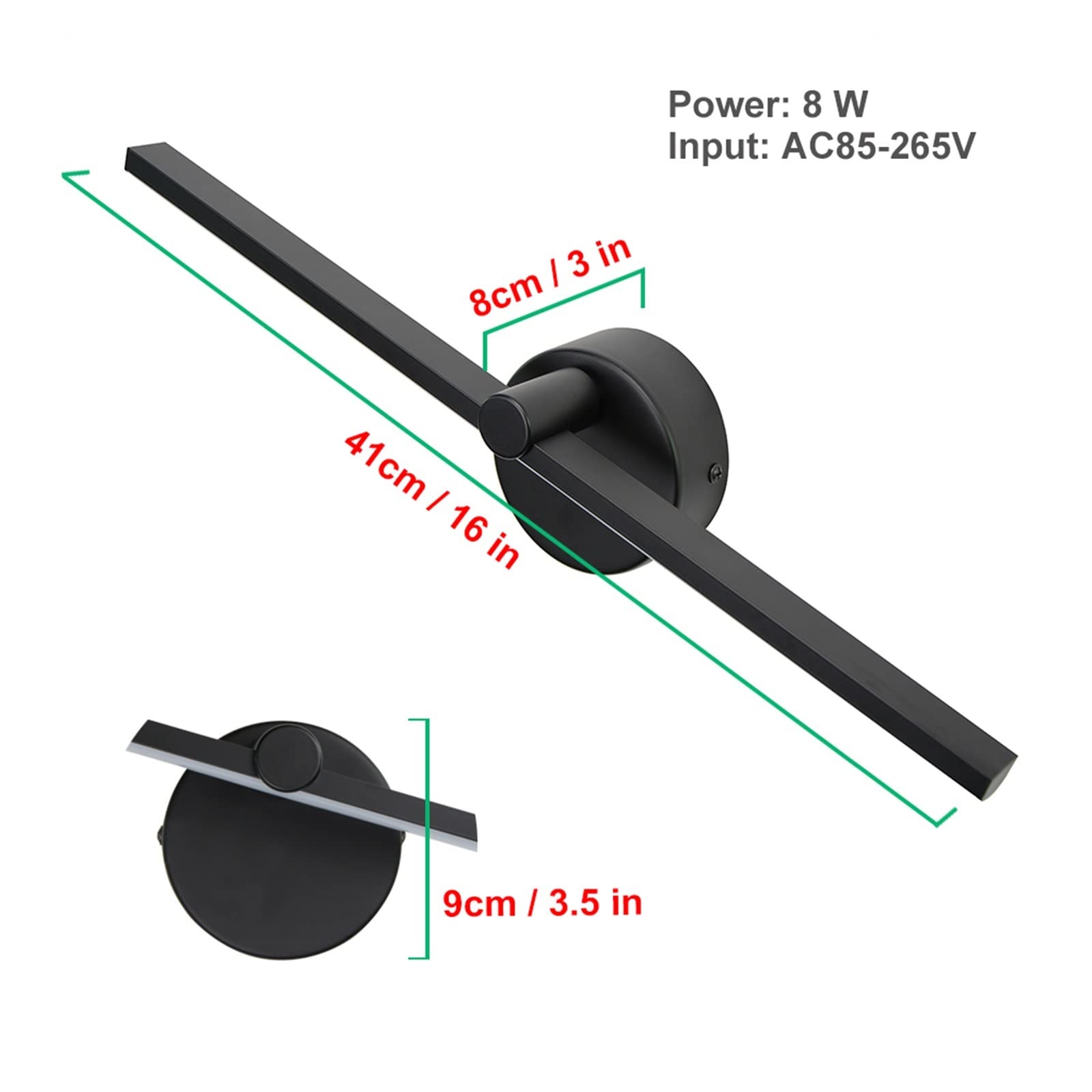 Luci da parete a LED per camera da letto 8 W Luci per interni regolabili 4000 K Bianco e Nero Applique da parete per la decorazione domestica Illuminazione a specchio da comodino con opzione