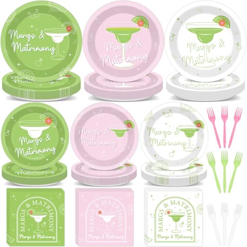 96Pcs Margarita Bachelorette Party Decorations Margs Paper Plates and Napkins Matrimony Birthday Tableware Set for Bachelorette Bridal Shower Wedding Margs Matrimony Party Supplies Decor Serve 24