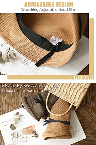 Driono Straw Hat - Women Style Fashion Summer Cloche Beach Fedora Trilby Hat Panama Sun Hat (Brown) #TOP3