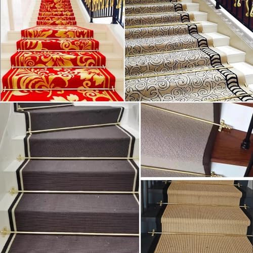 Antique Brass Stair Carpet Rod Set - 20-40 Inch Adjustable Runner Rods, Ideal for Art Galleries & Events, Securely Holds Stair Treads, DIY Home Improvement