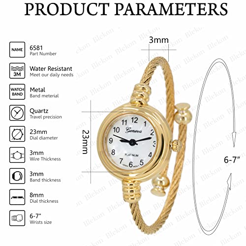 Blekon AN-6581-GLD-4 Original Elegant 23Mm Round Analog Display Watch For Women With Arabic Numerals And Cable Cuff Bangle thumb #1