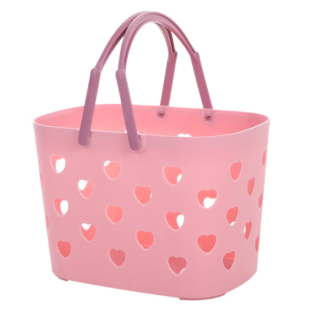 bibididi Portable Shower Caddy Tote Heart Shaped Hollow Plastic Storage Basket w Handle Caddy Tote-Pink