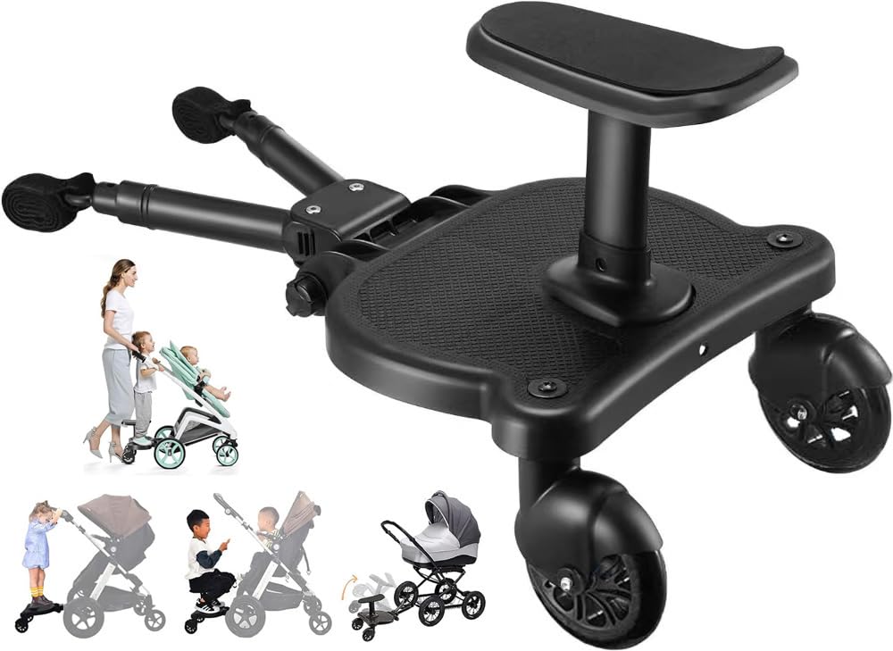 Universal Stroller Board Buggy Board Rider Stroller Glider Board Stroller Board Stroller Standing Platform with Detachable Seat Suitable for Most Brands of Strollers, Holds Children Up to 55lbs