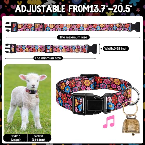 Image of Goat Collar with Bell, Sheep Grazing Copper Bells and Adjustable Nylon Collar Set Loud Bronze Bell for Summer Small Farm Animal Sheep Cow Dog Accessories Gift(Boho)