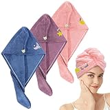 Haarturban Mikrofaser, 3 Stück Turban Handtuch mit Knopf, Schnelltrocknendes Handtuch Haare Haarhandtuch Kopfhandtuch für Haare, Kopf, Lange und Dicke Haare, Damen, Kinder