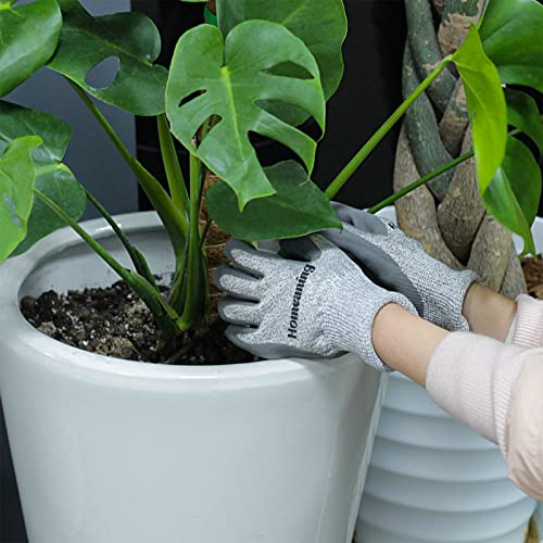 Homeaning Gardening Gloves For Women Men, Nitrile & Rubber Coated Protective Gloves, Garden Gloves Thorn Proof, Outdoor Work Gloves, Cut Resistant Gloves, Grey, Pink (Large, Rubber- 12 Pairs- Grey) #TOP5