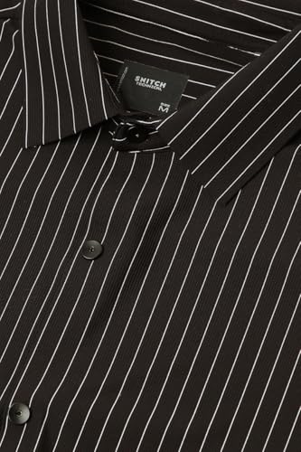 Image of SNITCH Men Casual Plus Size Shirt | Regular Fit Full Sleeve Mandarin Collar Striped Design | Premium Cotton Linen Blend & Breathable Fabric for Office & Everyday Wear