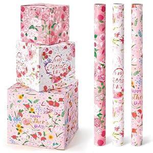 WERNNSAI Muttertag Geschenkpapier 3 Rollen Rosa Blumenmuster