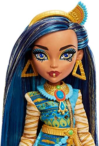 Monster High Doll, Cleo De Nile with Accessories and Pet Dog, Posable Fashion Doll with Blue Streaked Hair, HHK54