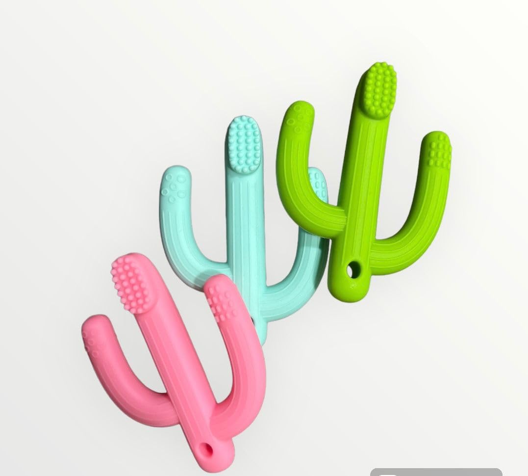 WONDER BABY Cactus Design Silicone BPA Free Natural Organic Nipple Teethers | Teething Toys for Infants & Babies (Pack of 3, Multicolor)-picture-31