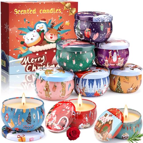Amzeeniu Candele Profumate Natalizie,9 pezzi Candele Profumate Regalo Set Cera di Soia Naturale Candele Aromaterapia,Decora il Natale Compleanno La Festa Nuziale,Regalo per Mamma Candele Set 2024nuovo