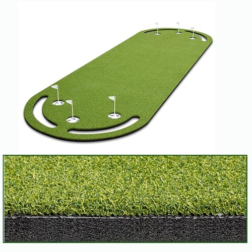Dr.Acces Golf Putting Green 10.8 x 3.3 Ft Putting Mat Real Feel Artificial Grass Synthetic Turf Practice Golf Mat with Bumpers, Hole Covers, and Shallow Cups with Flags.