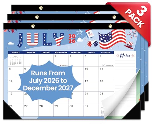 Image of 3 Pack of Desk Calendar 2026-2027, 18-Month Calendar Runs from July 2026 to December 2027, Large 17 inch x 12 inch Monthly Desktop & Wall Calendar for Home & Office - Festival