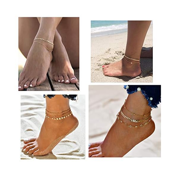 Softones 16Pcs Ankle Bracelets for Women Girls Gold Silver Two Style Chain Beach Anklet Bracelet Jewelry Anklet Set,Adjustable Size