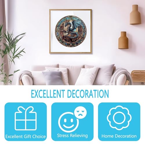 Rompecabezas de madera Dragon's Library para adultos, 300 piezas, 13.4 x 13.4 pulgadas | Piezas con forma única de animales, juegos de rompecabezas de dragón y decoración para el hogar, regalos para familiares y amigos miniatura 5